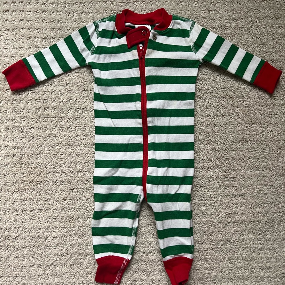 Hanna Andersson Festive Green and Red Striped Footie